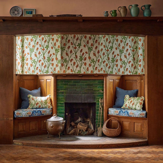 Monkshood Wallpaper - Tangerine/Sage - 217345 - Morris & Co