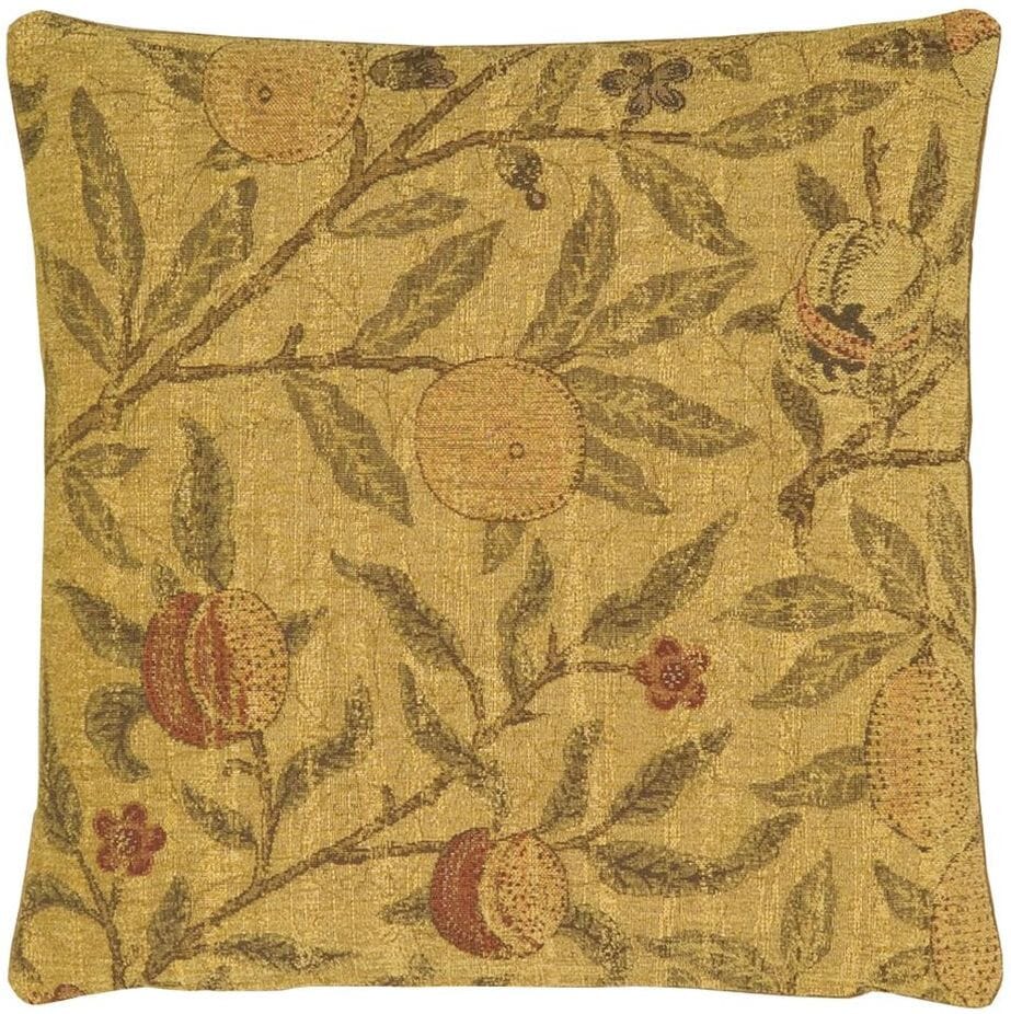 Morris-Fruit Tapestry Cushion with Feather Filler - Gold - Hines of Oxford
