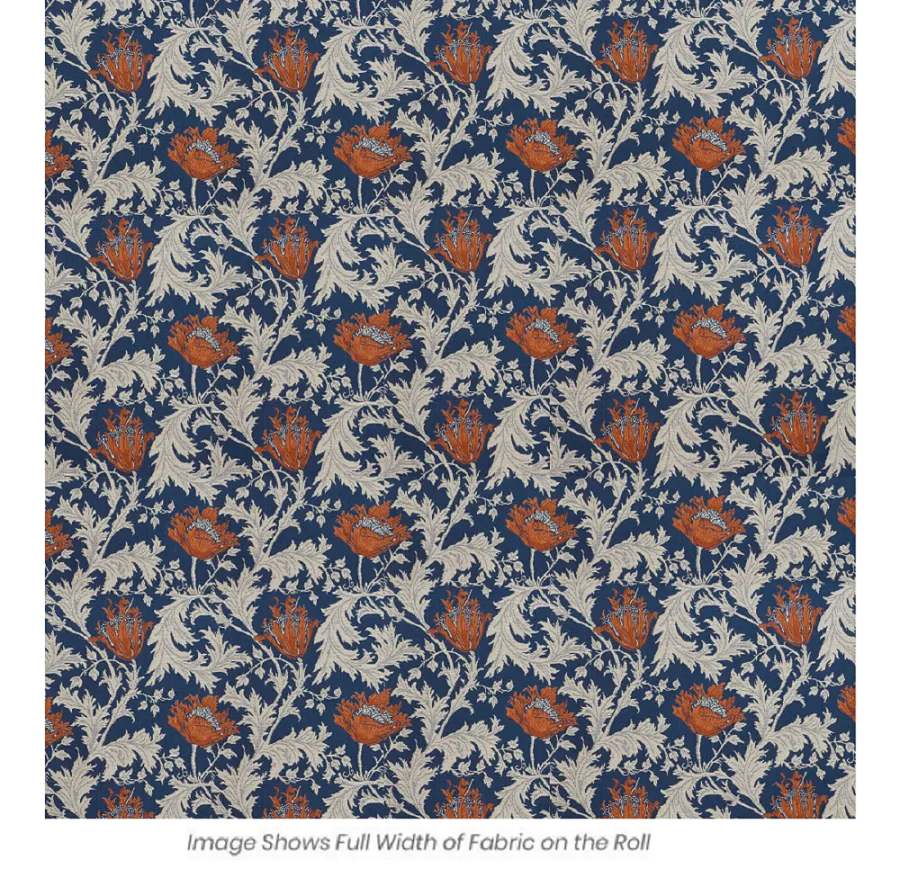 Morris Anemone Tapestry Fabric - Blue Rust - Hines of Oxford