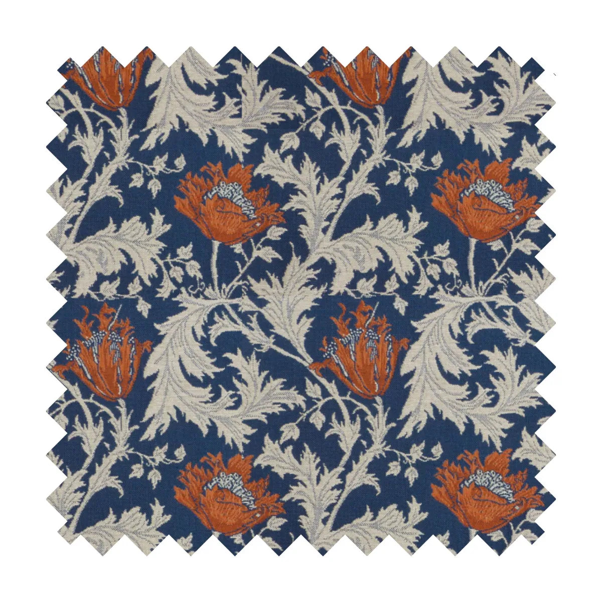 Morris Anemone Tapestry Fabric - Blue Rust - Hines of Oxford