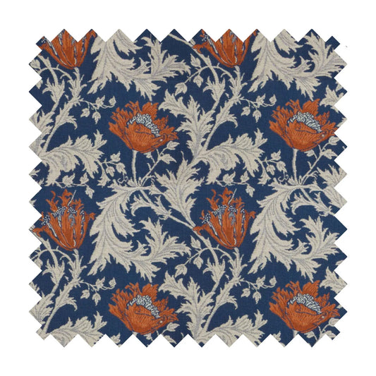 Morris Anemone Tapestry Fabric - Blue Rust - Hines of Oxford
