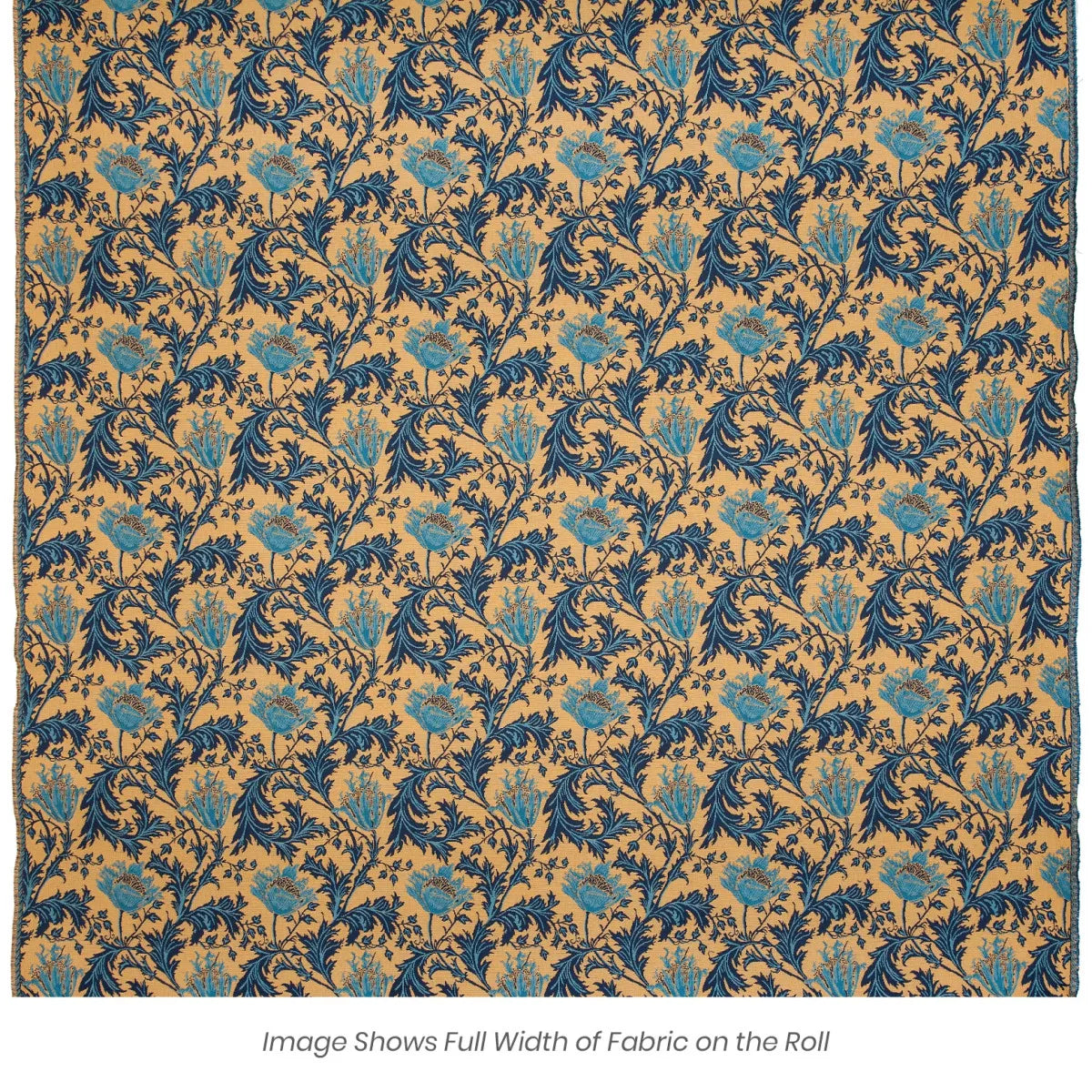 Morris Anemone Tapestry Fabric - Gold Blue - Hines of Oxford