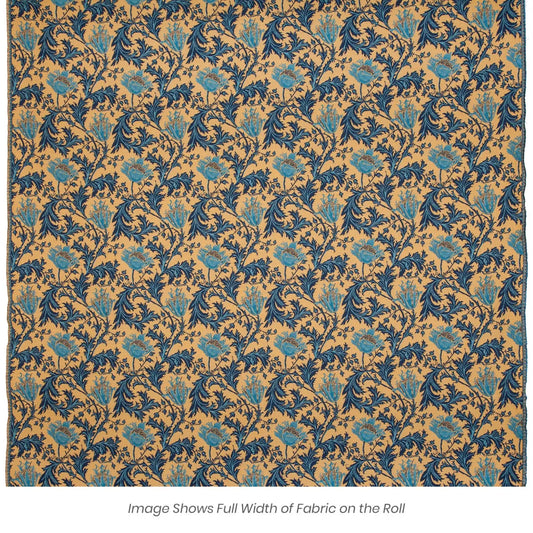 Morris Anemone Tapestry Fabric - Gold Blue - Hines of Oxford