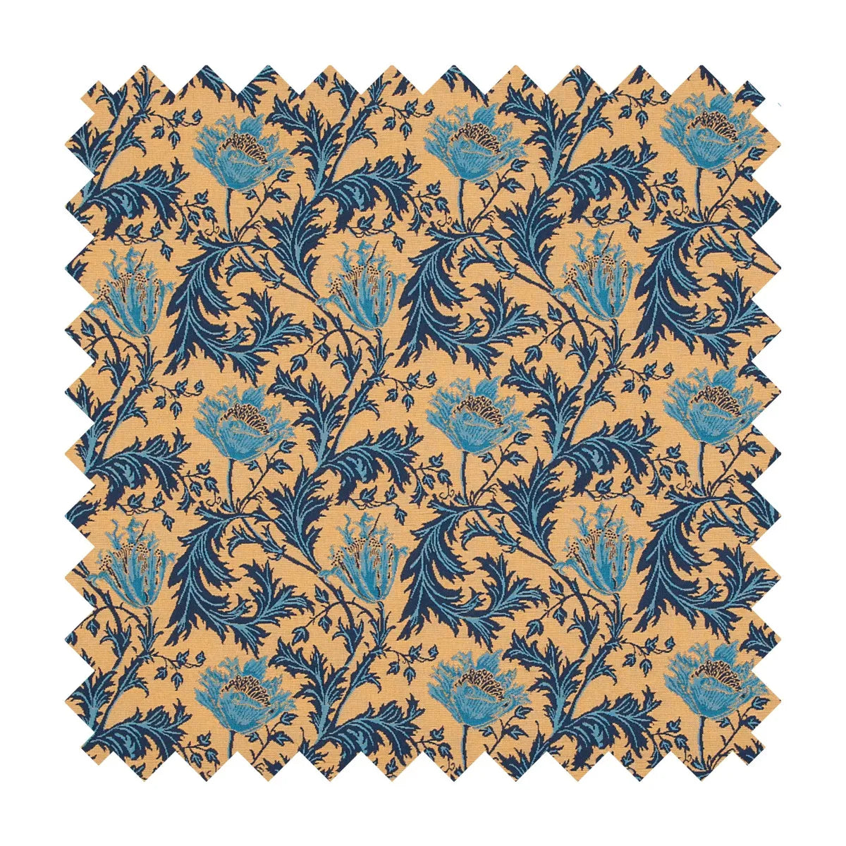 Morris Anemone Tapestry Fabric - Gold Blue - Hines of Oxford