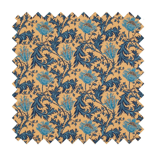 Morris Anemone Tapestry Fabric - Gold Blue - Hines of Oxford