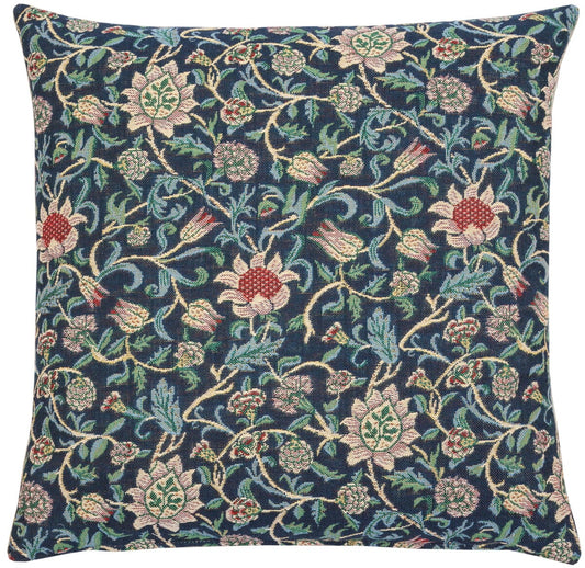 Morris Evenlode Tapestry Cushion with Feather Filler - Blue - Hines of Oxford
