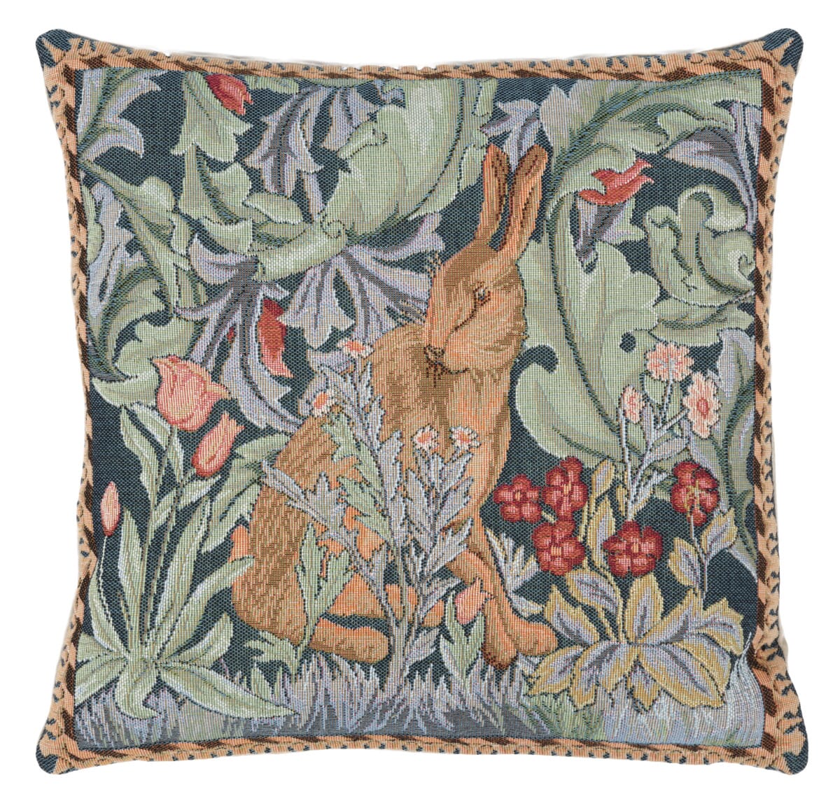 Morris Hare Left Cushion with Feather Filler - Blue - Hines of Oxford