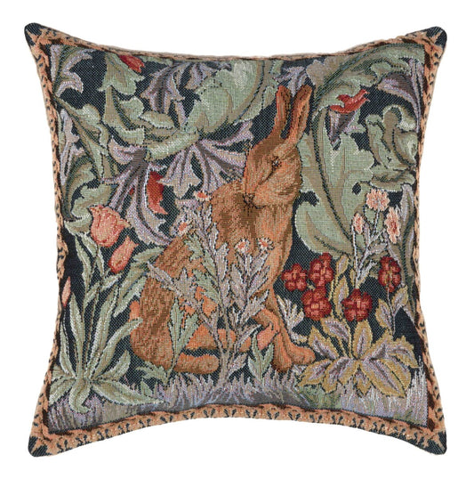 Morris Hare Left Fibre Filled Tapestry Cushion - Blue - Hines of Oxford