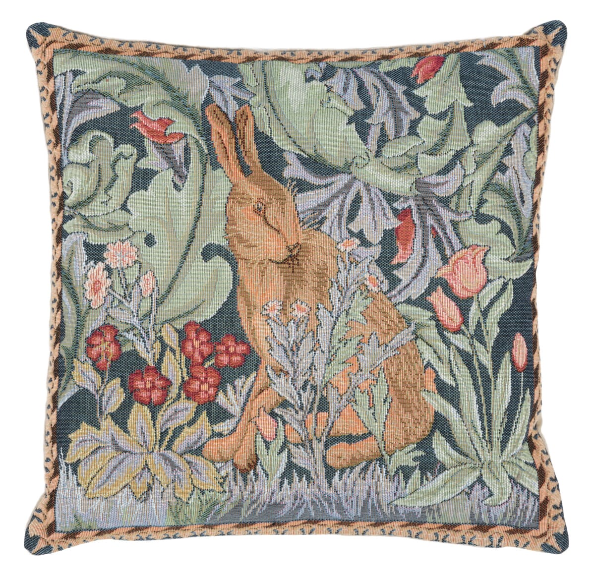 Morris Hare Right Cushion with Feather Filler - Blue - Hines of Oxford