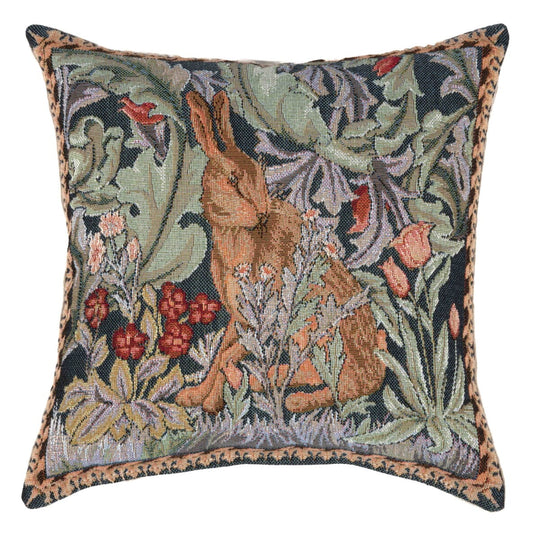 Morris Hare Right Fibre Filled Tapestry Cushion - Blue - Hines of Oxford