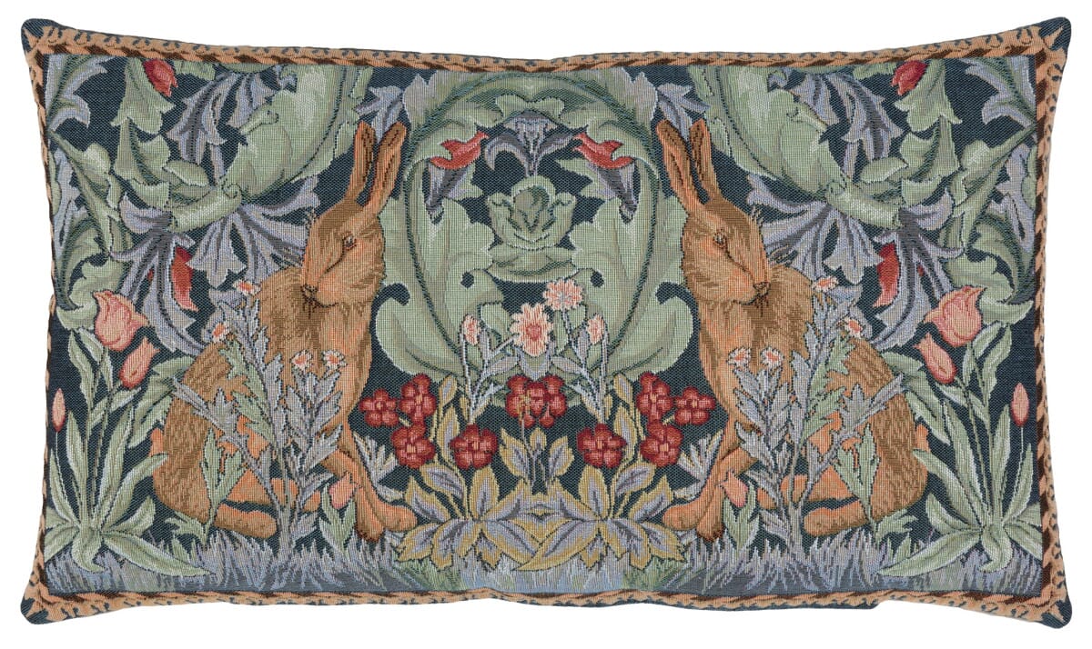 Morris Hares Cushion with Feather Filler - Blue - Hines of Oxford