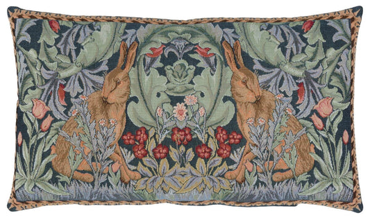 Morris Hares Cushion with Feather Filler - Blue - Hines of Oxford