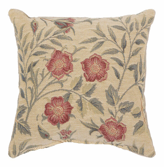 Morris Pimpernel Fibre Filled Tapestry Cushion - Cream - Hines of Oxford