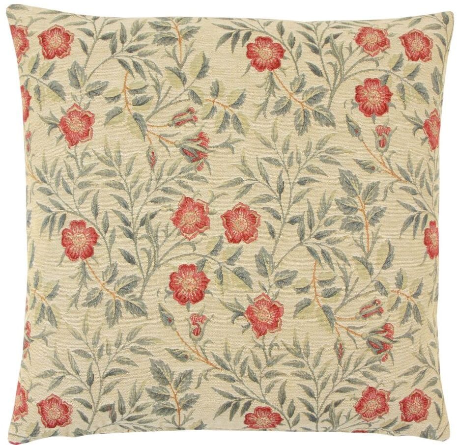 Morris Pimpernel Tapestry Cushion with Feather Filler - Cream - Hines of Oxford