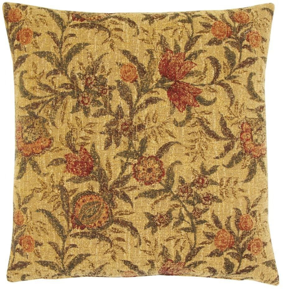 Morris Pomegranate Tapestry Cushion with Feather Filler - Gold - Hines of Oxford