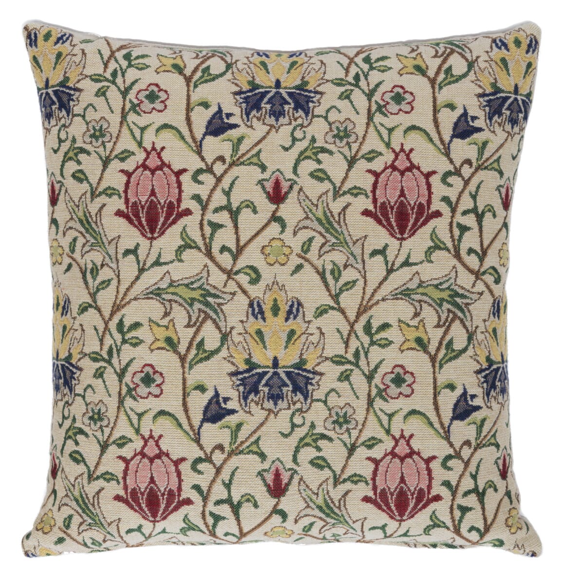 Morris Rambling Rose Tapestry Cushion with Feather Filler - Green - Hines of Oxford