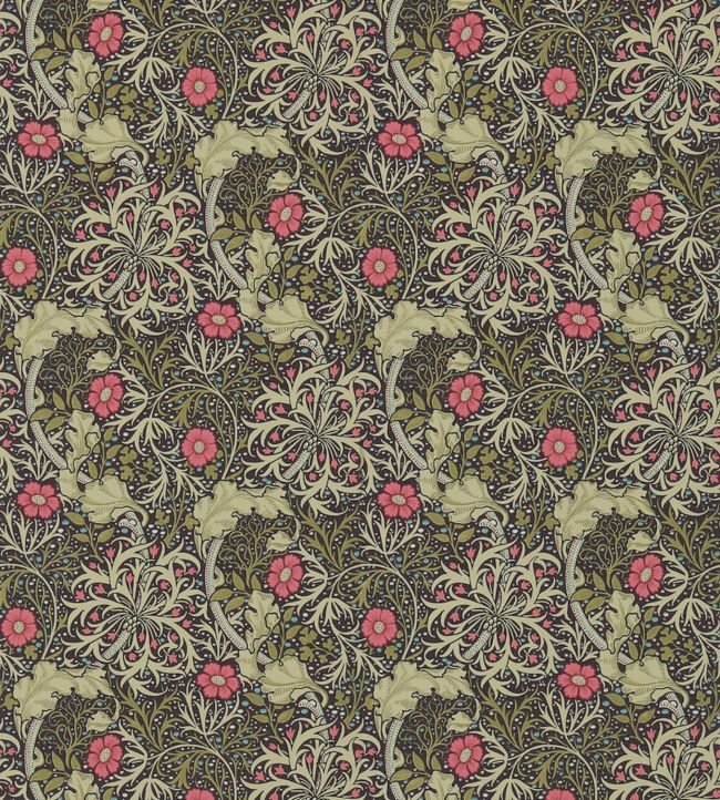 Morris Seaweed Wallpaper - Ebony/Poppy - 214716 - Morris & Co