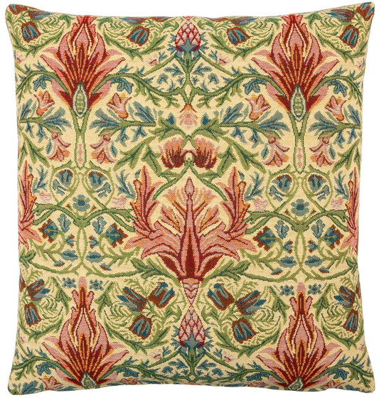 Morris Snakeshead Tapestry Cushion with Feather Filler - Green - Hines of Oxford
