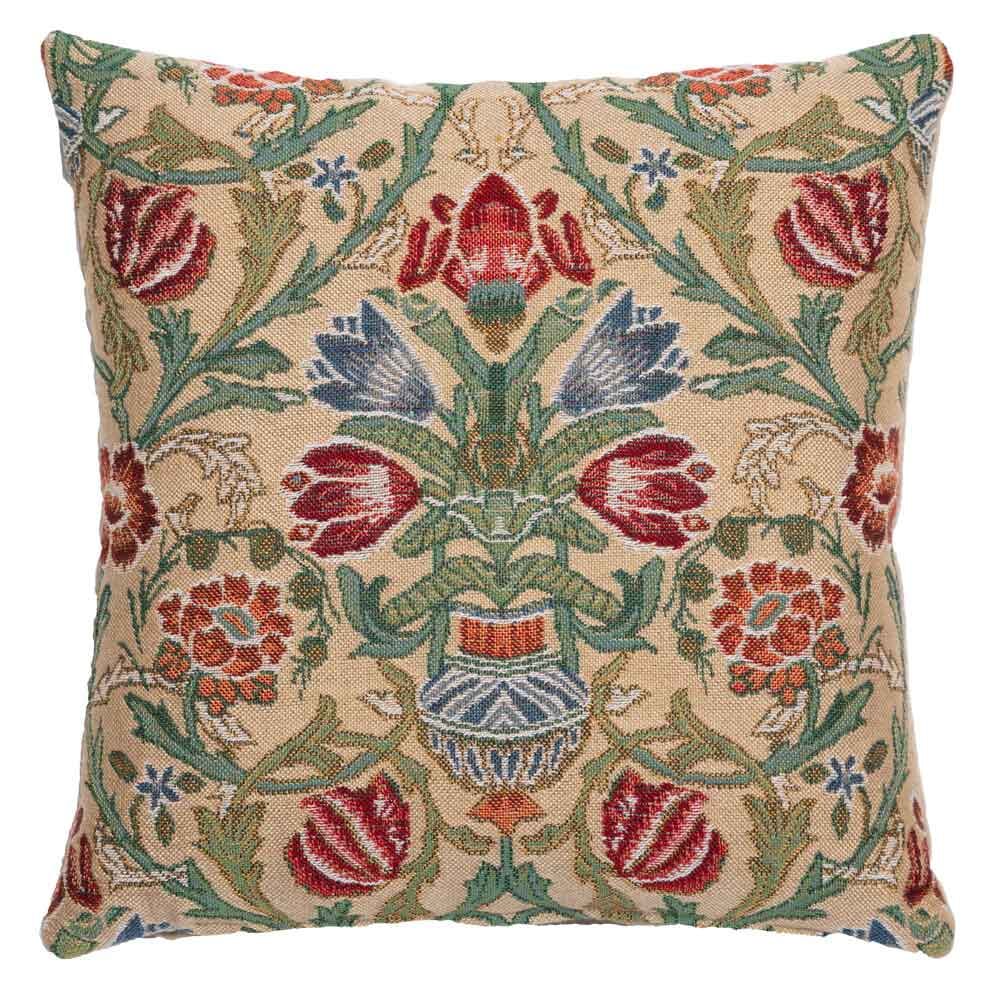 Morris Stems Cushion with Feather Filler - Green - Hines of Oxford