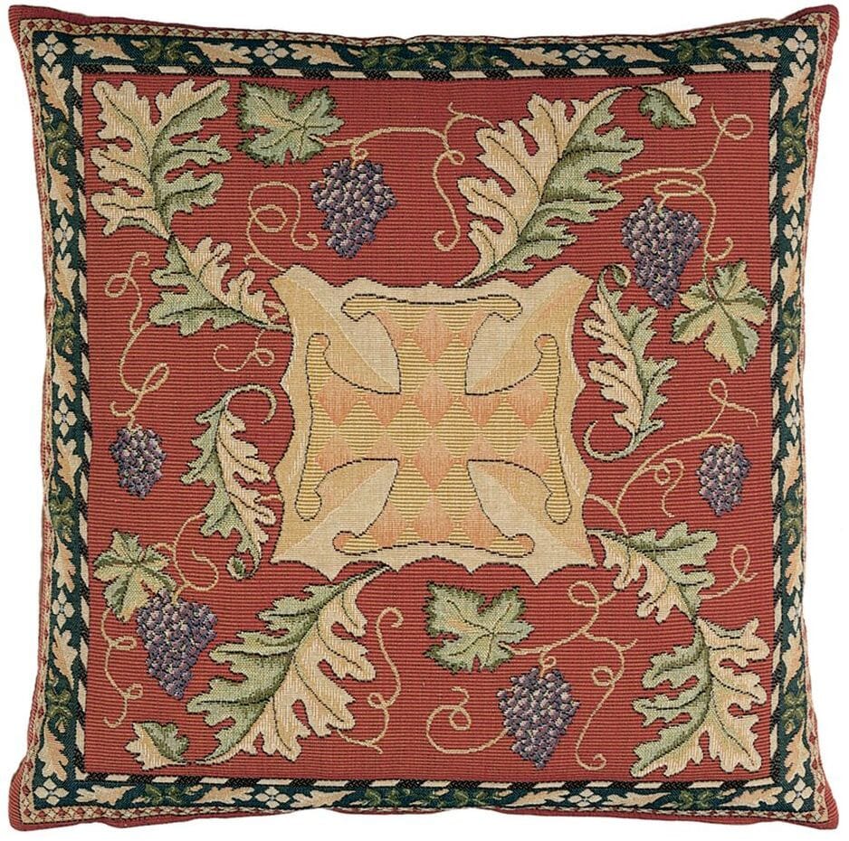 Oakleaves & Vine Tapestry Cushion with Feather Filler - Red - Hines of Oxford