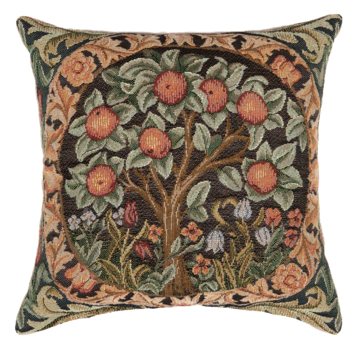 Orange Tree Fibre Filled Tapestry Cushion - Green - Hines of Oxford
