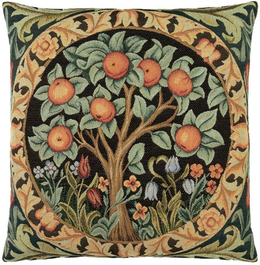 Orange Tree Tapestry Cushion with Feather Filler - Green - Hines of Oxford