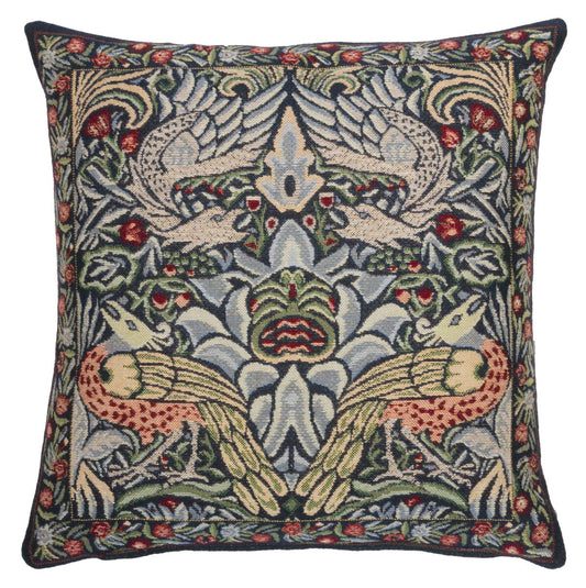Peacock & Dragon Tapestry Cushion with Feather Filler - Blue - Hines of Oxford