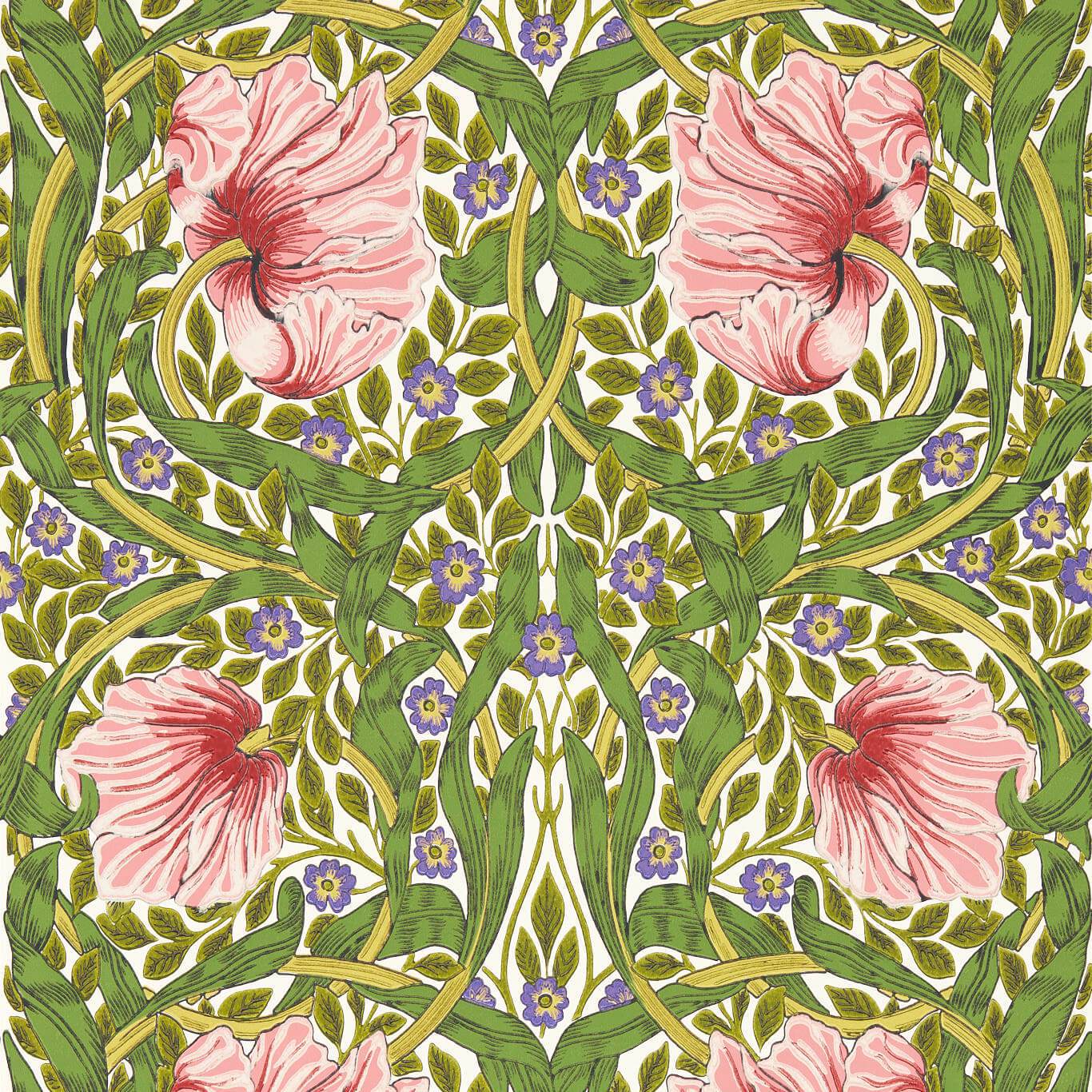 Pimpernel Wallpaper - Sap Green/Strawberry - 217333 - Morris & Co