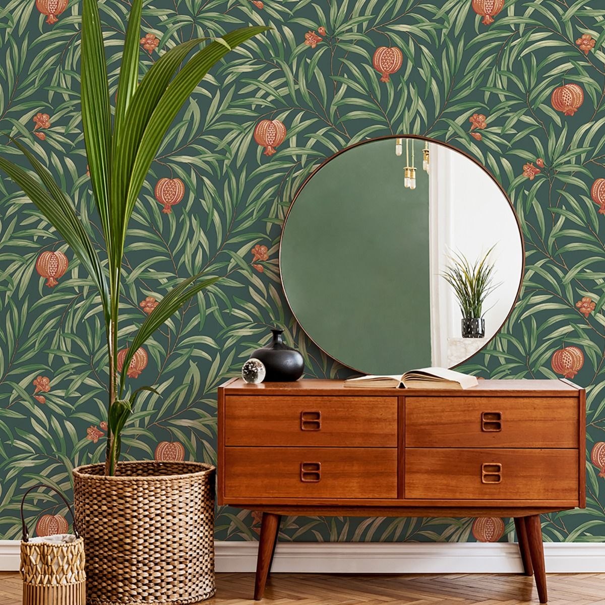 Pomegranate Wallpaper - Green/Orange - Belgravia