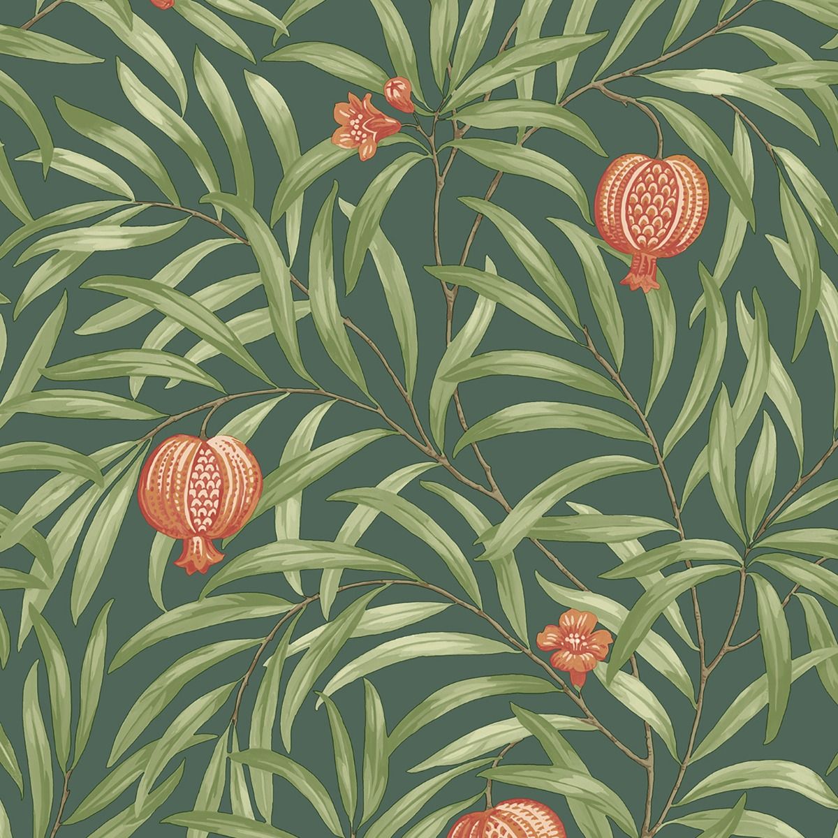 Pomegranate Wallpaper - Green/Orange - Belgravia