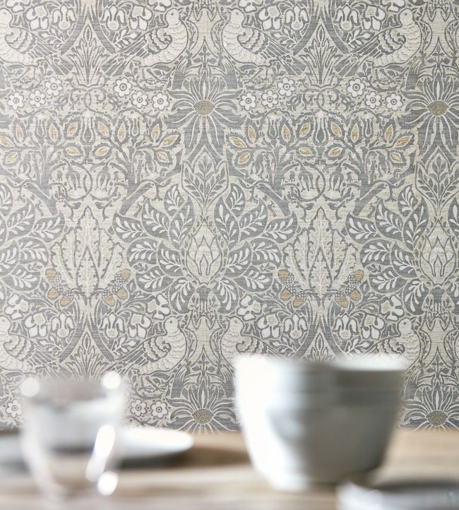Pure Dove & Rose Wallpaper - Cloud Grey - 216520 - Morris & Co
