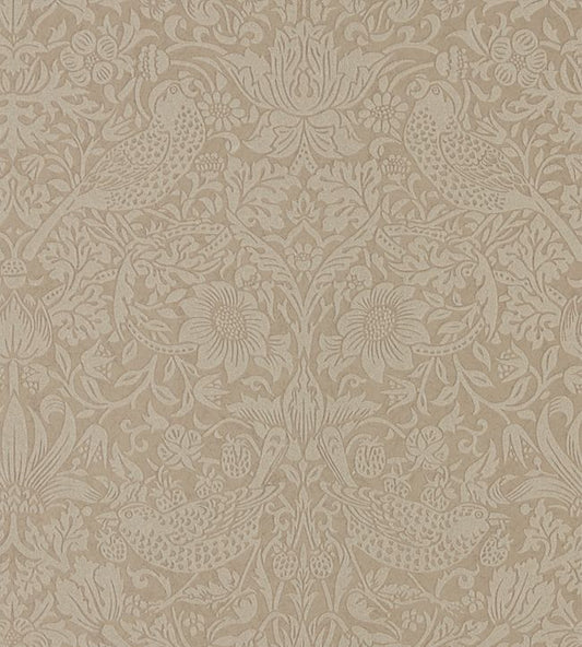 Pure Strawberry Thief Wallpaper - Taupe/Gilver - 216019 - Morris & Co