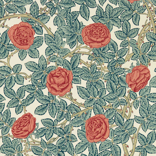 Rambling Rose Wallpaper - Emery Blue/Spring Thicket - 217206 - Morris & Co