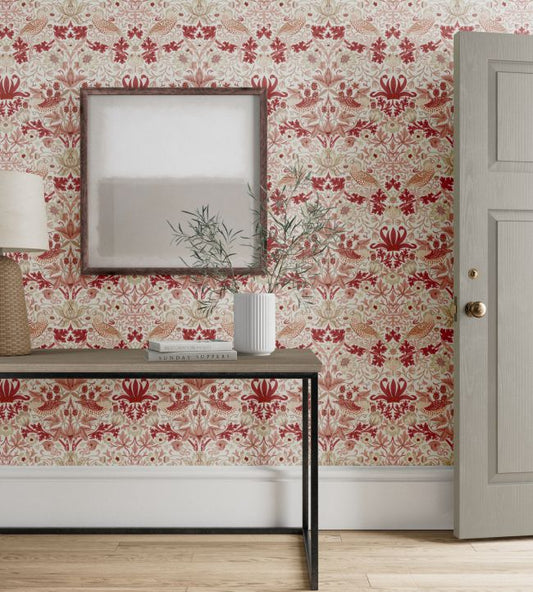 Simply Strawberry Thief Wallpaper - Madder - 217059 - Morris & Co