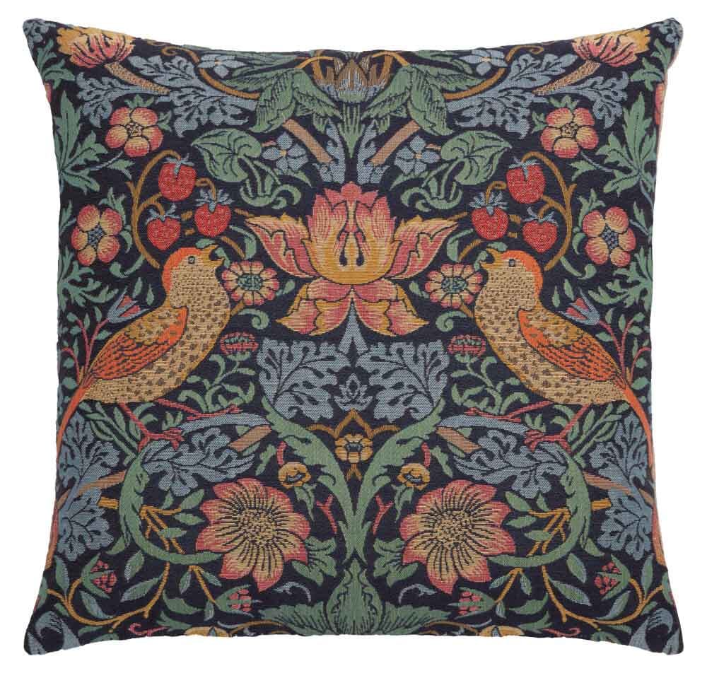 Strawberry Thief Birds Regular Cushion with Feather Filler - Brown - Hines of Oxford