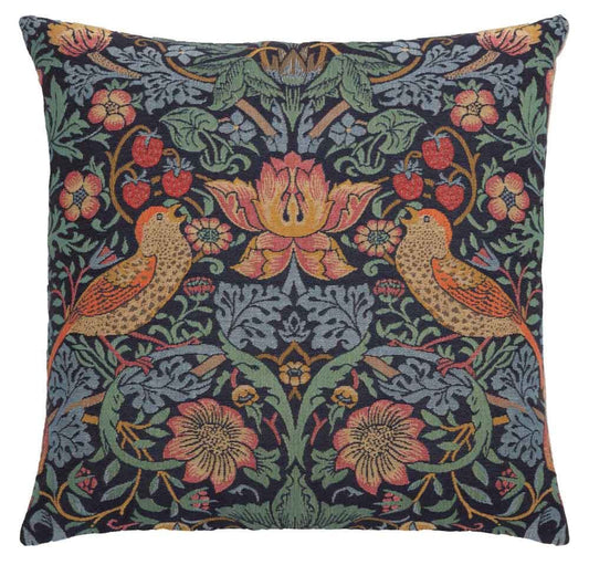 Strawberry Thief Birds Regular Cushion with Feather Filler - Brown - Hines of Oxford