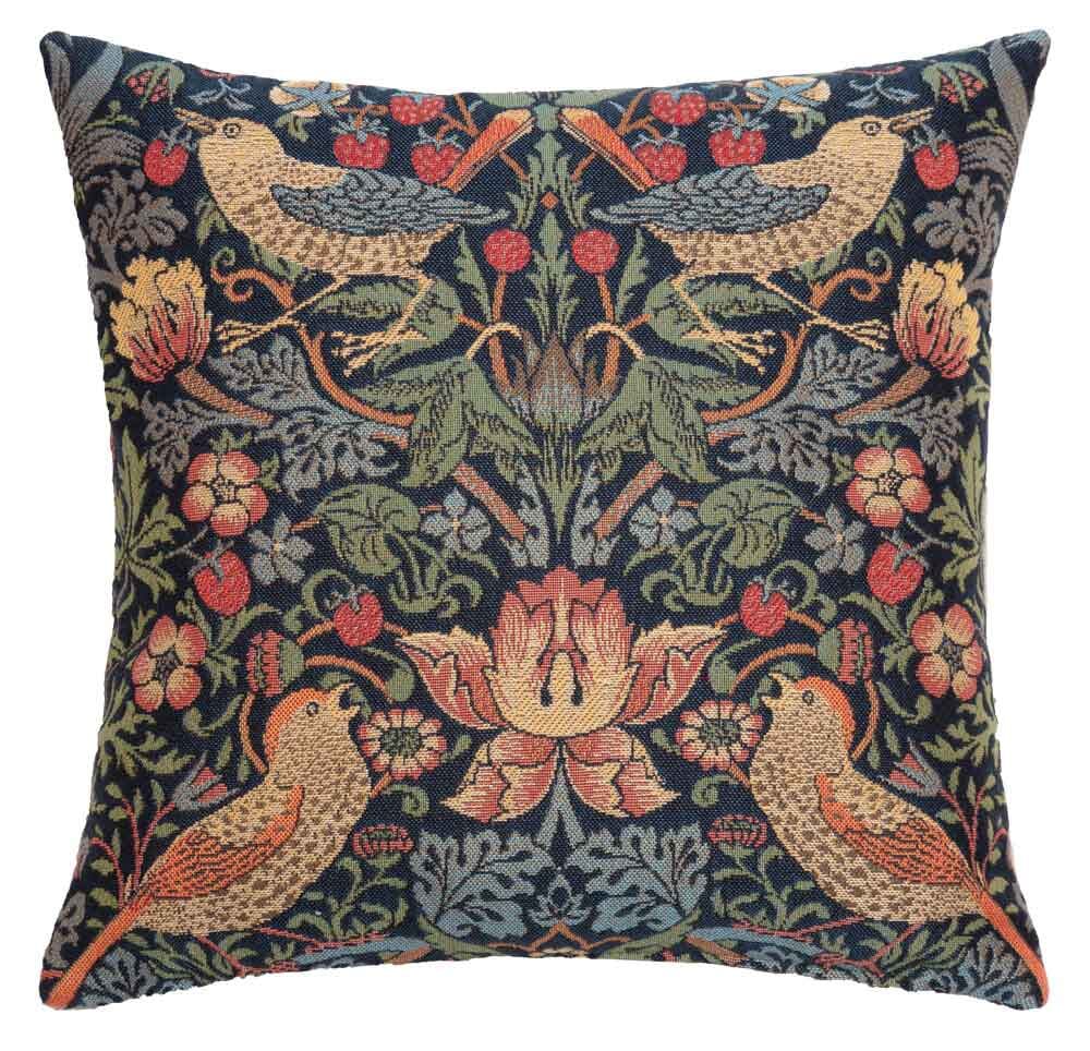 Strawberry Thief Classic Cushion with Feather Filler - Blue - Hines of Oxford