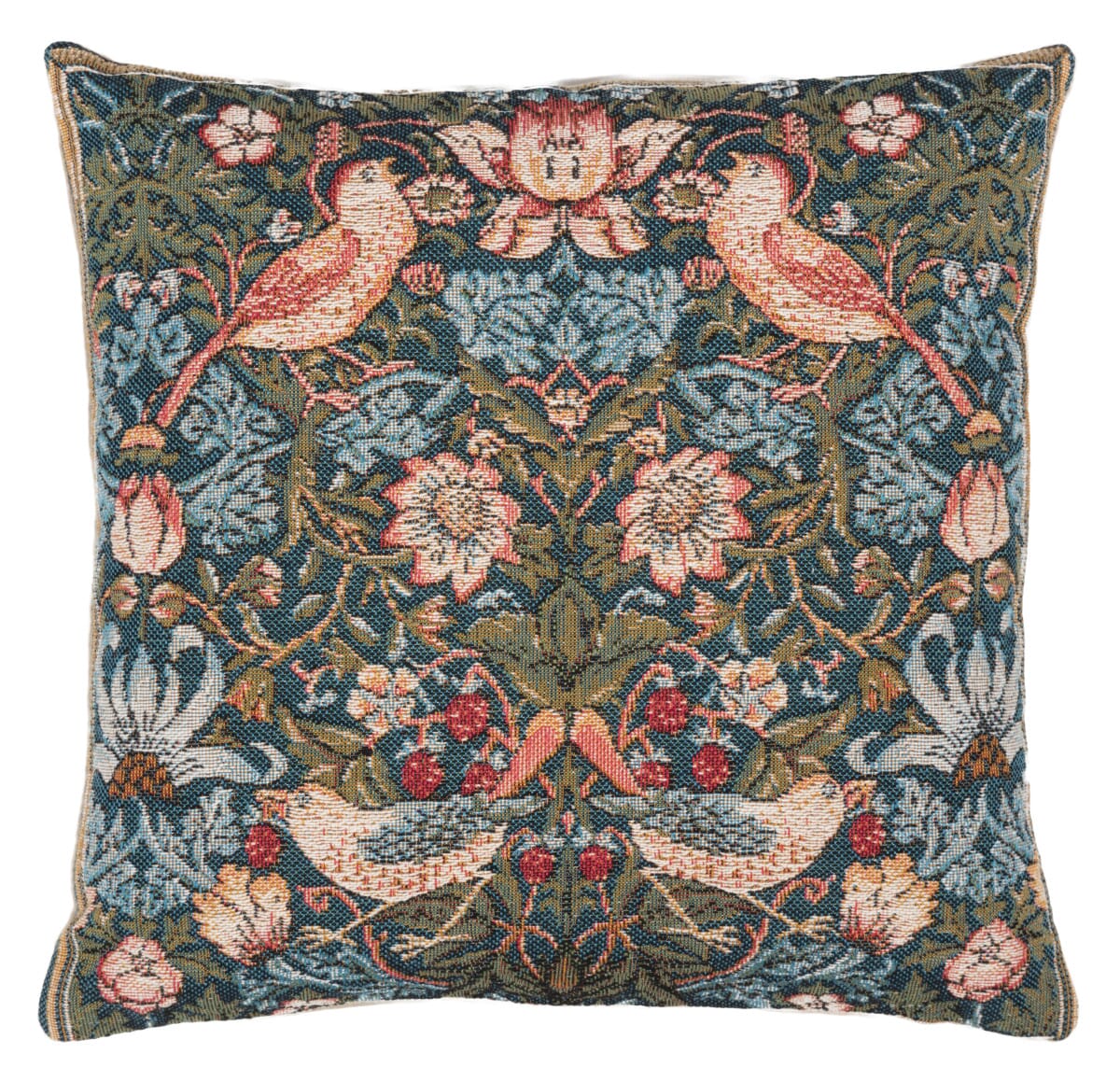 Strawberry Thief Cushion with Feather Filler - Green - Hines of Oxford
