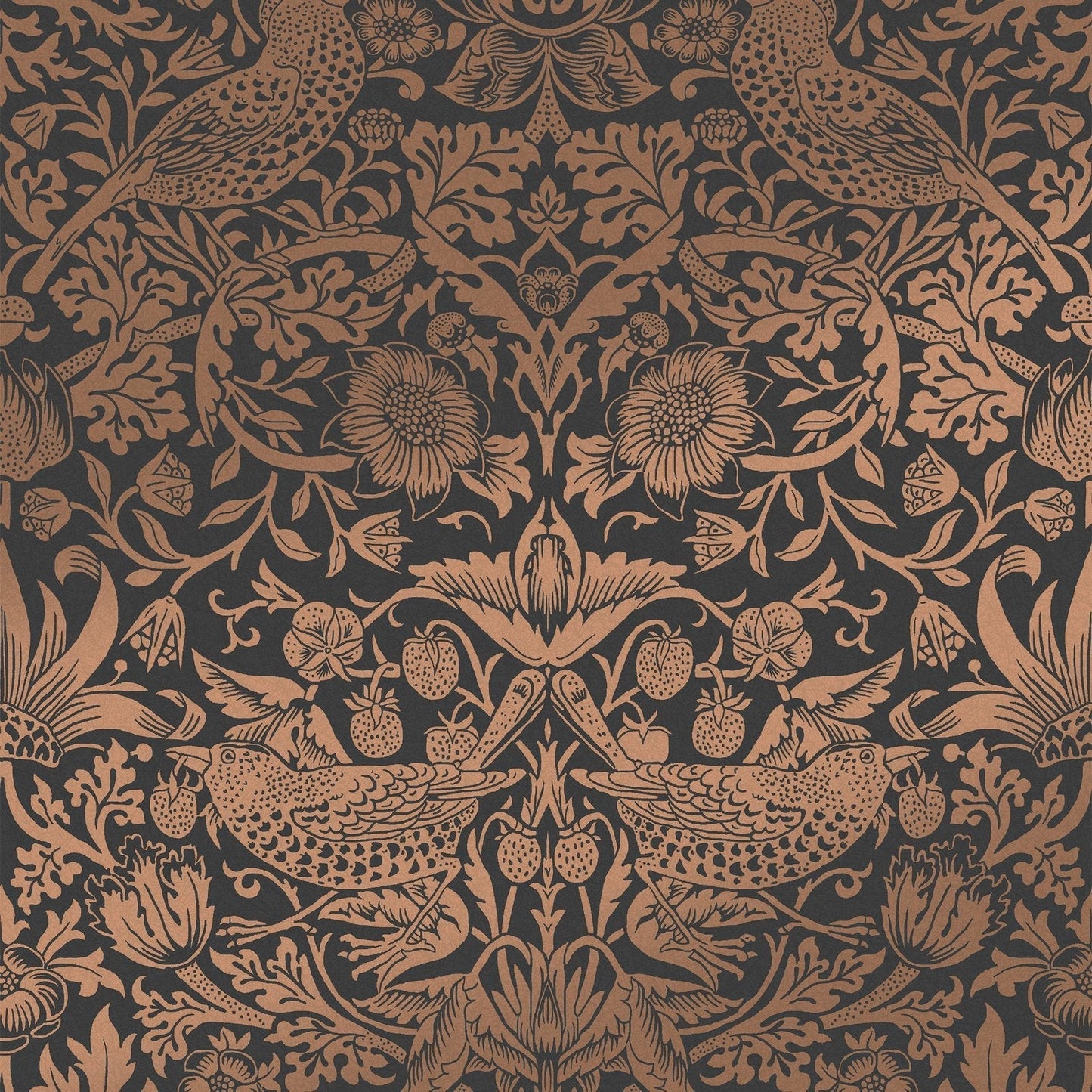 Strawberry Thief Fibrous Wallpaper - Charcoal - William Morris AH