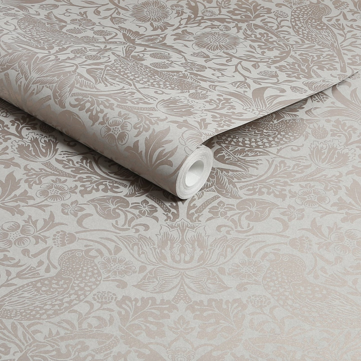 Strawberry Thief Fibrous Wallpaper - Neutral - William Morris AH