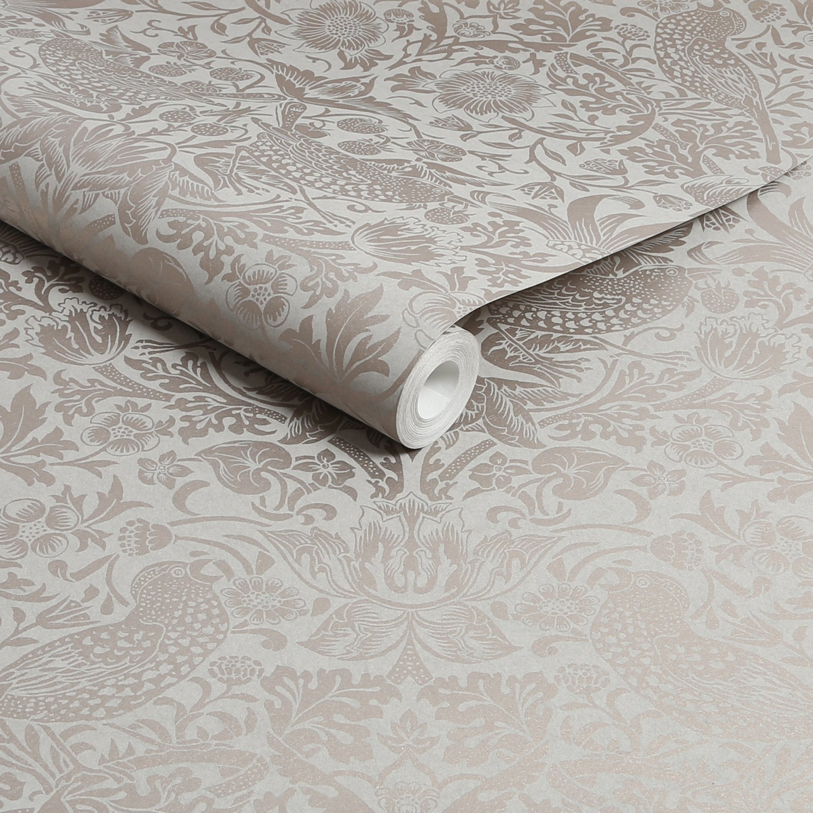 Strawberry Thief Fibrous Wallpaper - Neutral - William Morris AH
