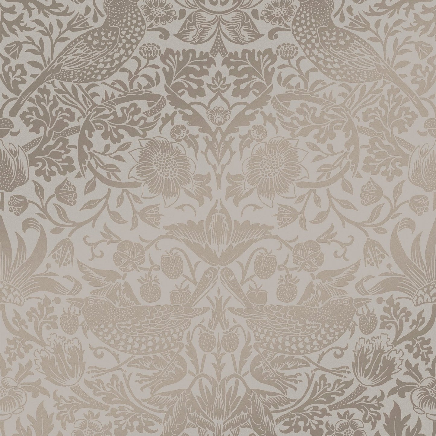 Strawberry Thief Fibrous Wallpaper - Neutral - William Morris AH