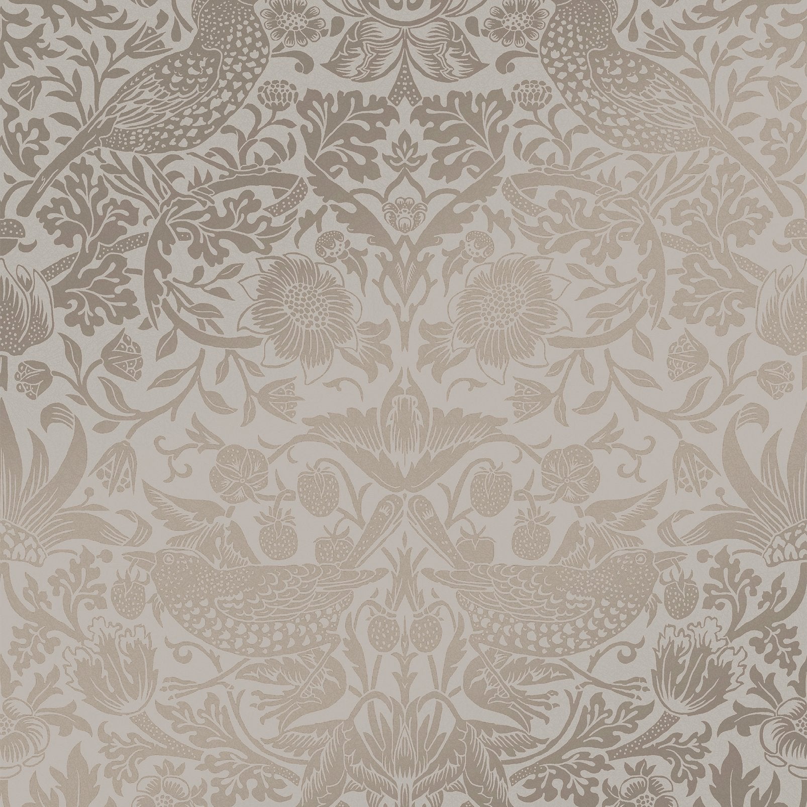 Strawberry Thief Fibrous Wallpaper - Neutral - William Morris AH