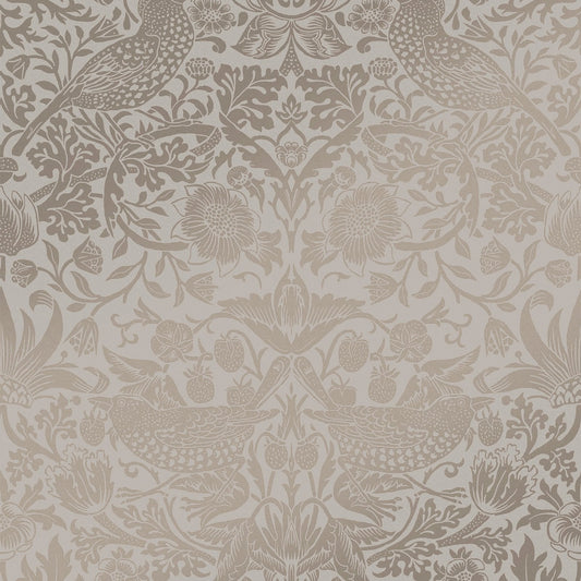 Strawberry Thief Fibrous Wallpaper - Neutral - William Morris AH
