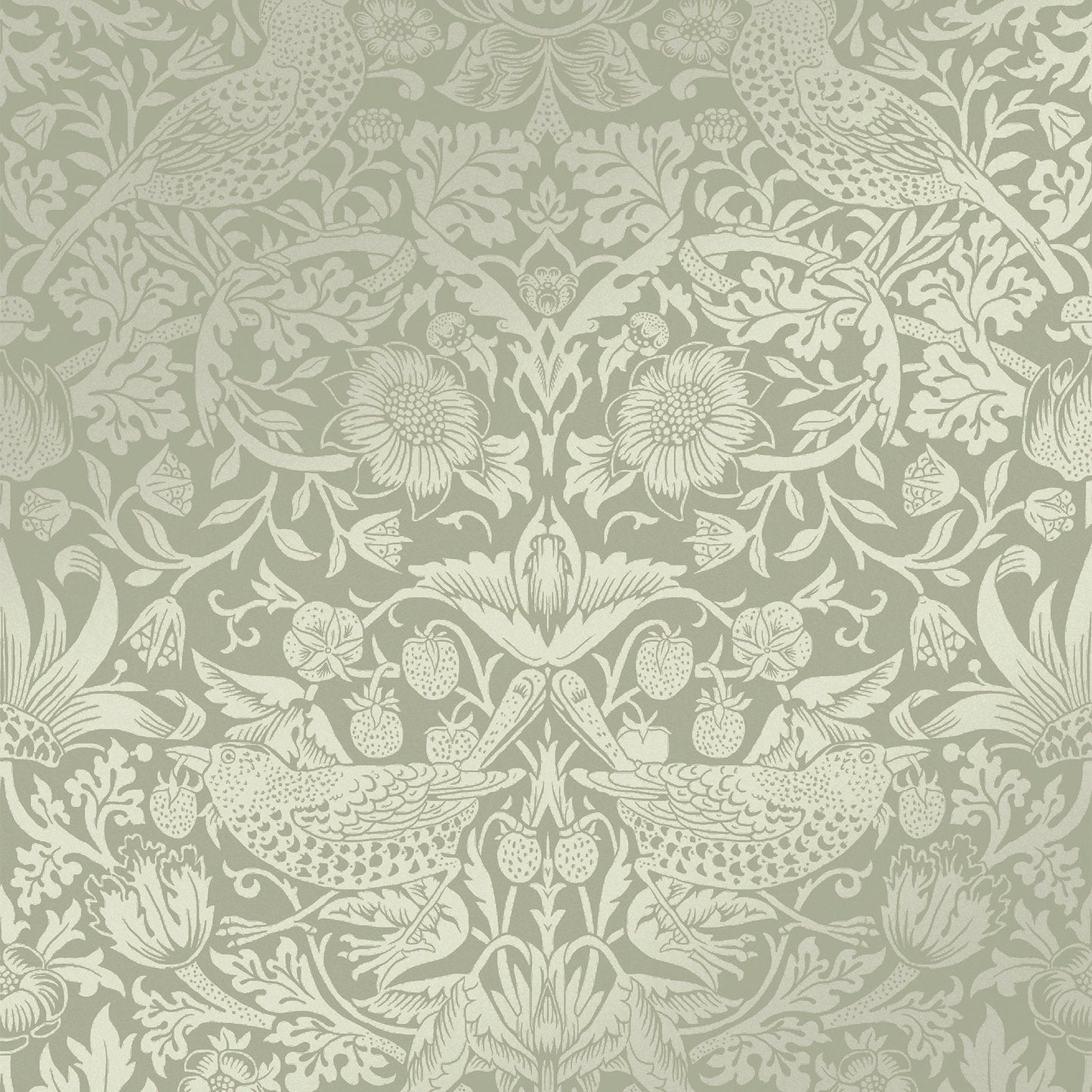 Strawberry Thief Fibrous Wallpaper - Sage - William Morris AH