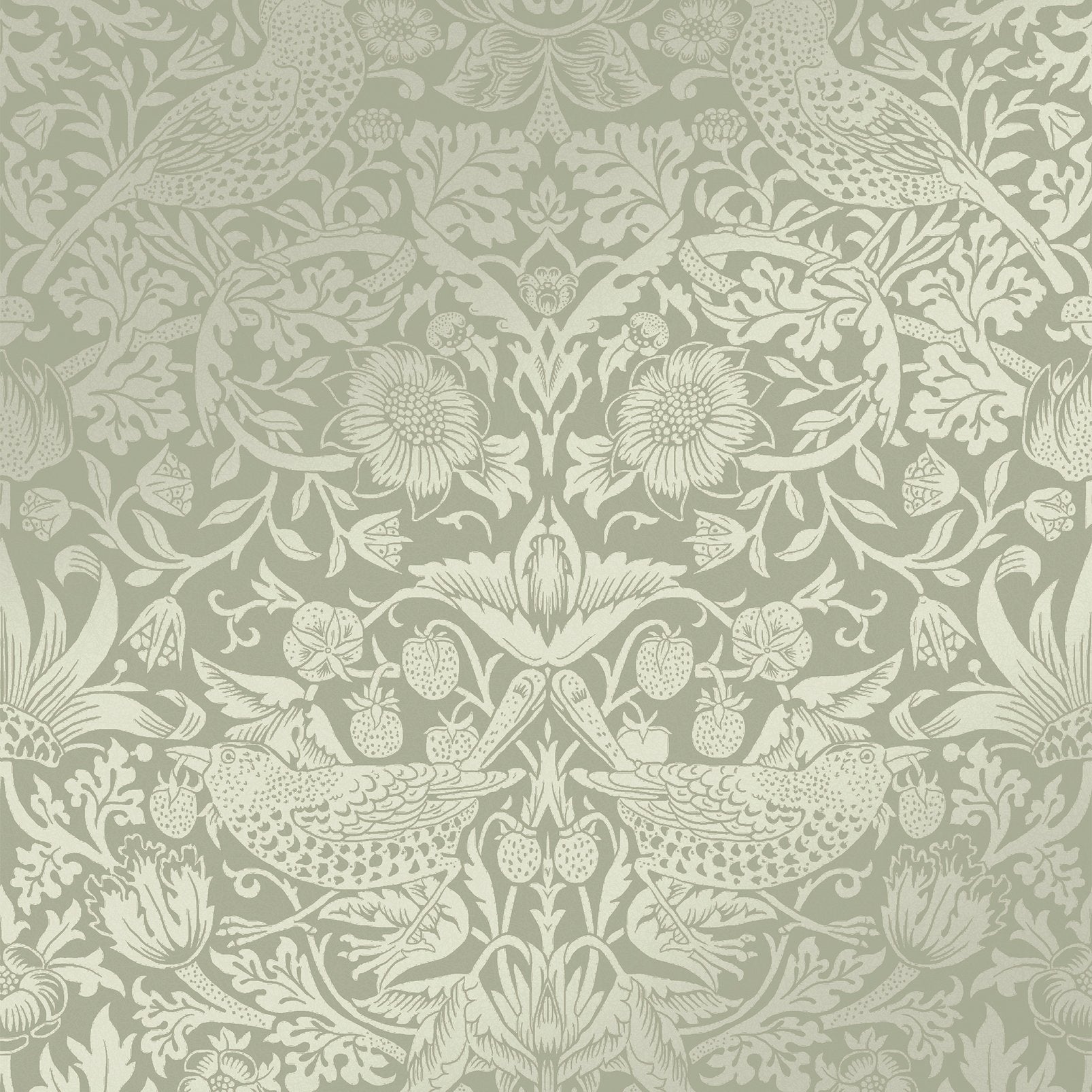 Strawberry Thief Fibrous Wallpaper - Sage - William Morris AH