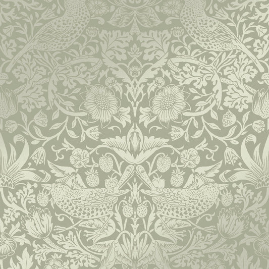 Strawberry Thief Fibrous Wallpaper - Sage - William Morris AH