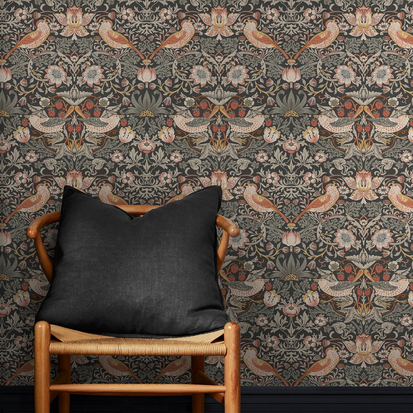 Strawberry Thief Wallpaper - Charcoal - William Morris AH