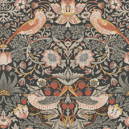 Strawberry Thief Wallpaper - Charcoal - William Morris AH
