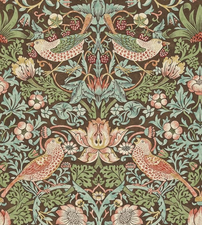 Strawberry Thief Wallpaper - Chocolate/Slate - 212565 - Morris & Co